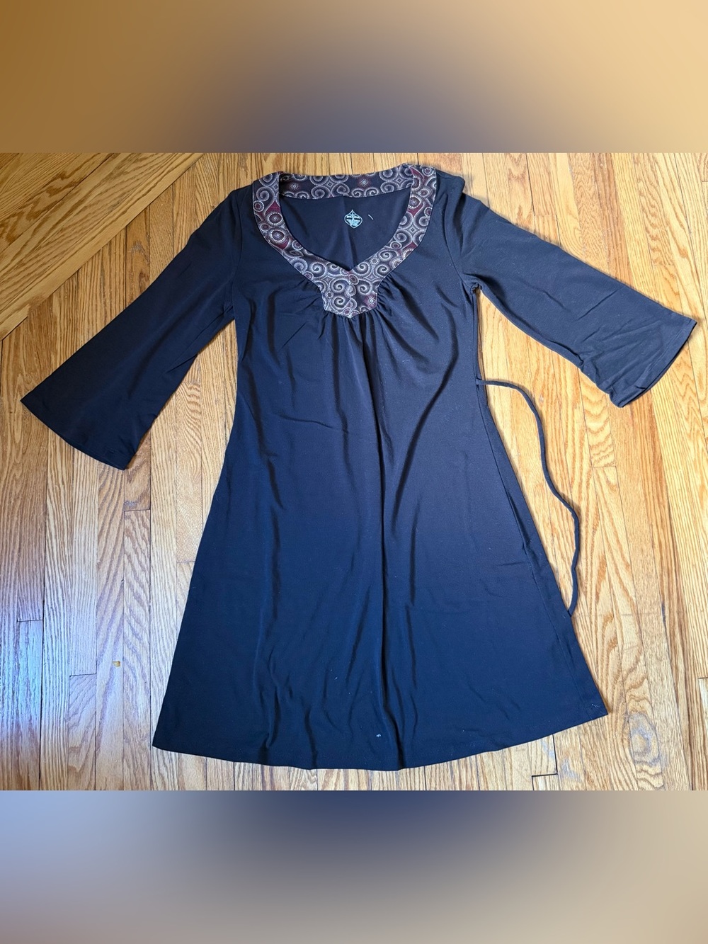 Prana Brown Long Sleeve Dress with Patterned V-Neck size Medium